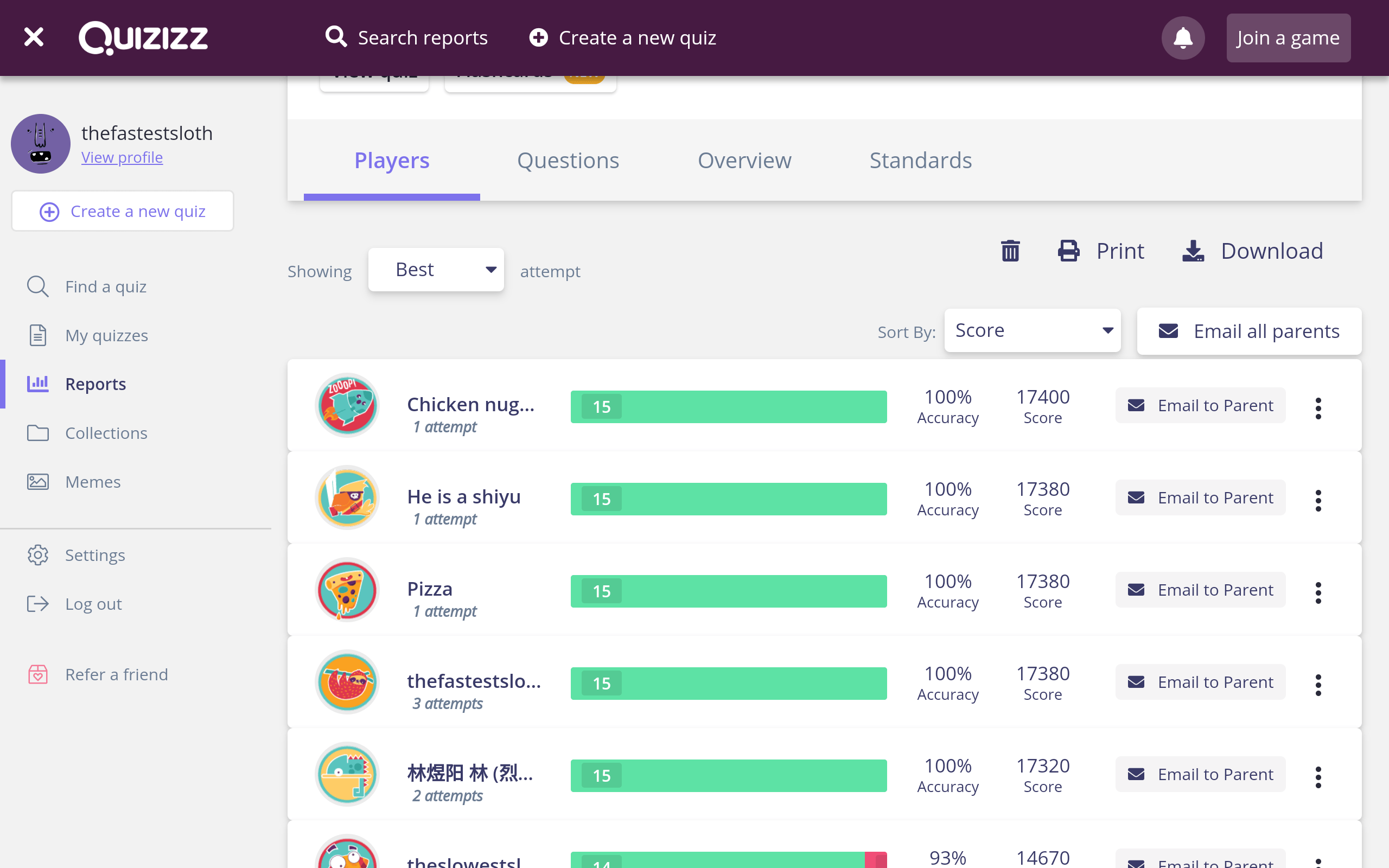 assigning quizizz homework