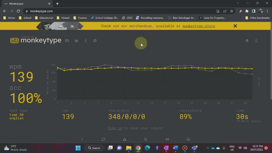 Fastest typing on monkeytype on Vimeo